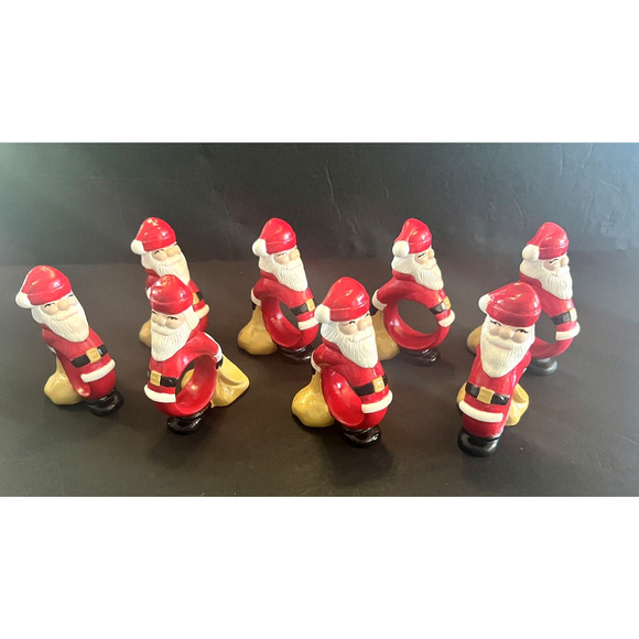 Set of 8 Ceramic Santa Claus Napkin Ring Holders ADORABLE! - Picture 1 of 9